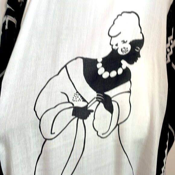 Vintage Y2K Lady Scoop Neck Tassel Kaftan MuMu Beach Cover Up 1X Black White - Picture 7 of 16